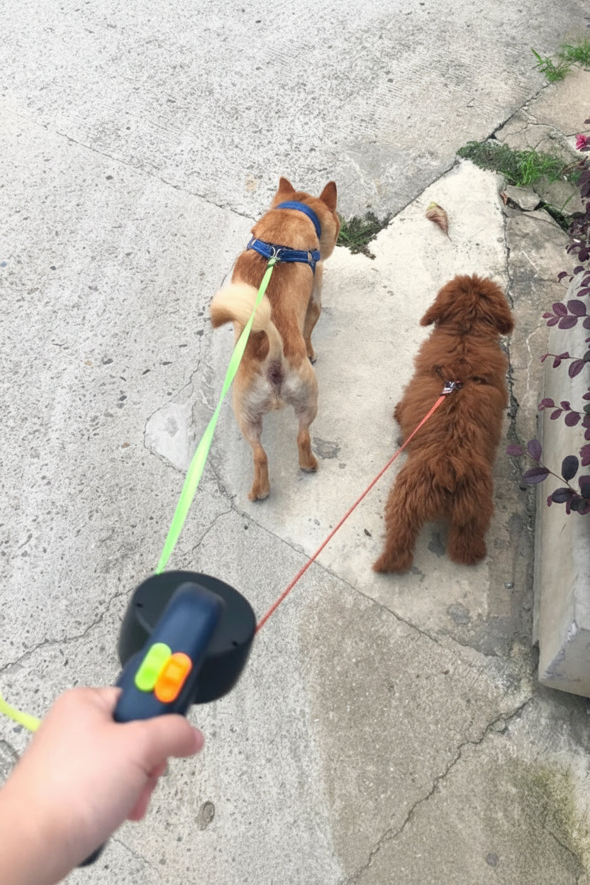 Dual Retractable Dog Leash with LED Flashlight