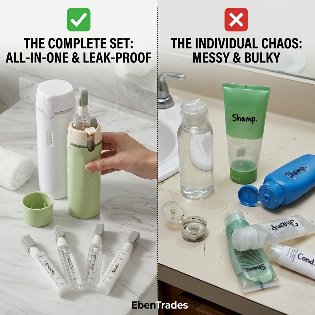 4-in-1 Travel  Pump Bottle Set-Refillable.  Buy 2 sets save 10%, Buy 3 sets save 15%