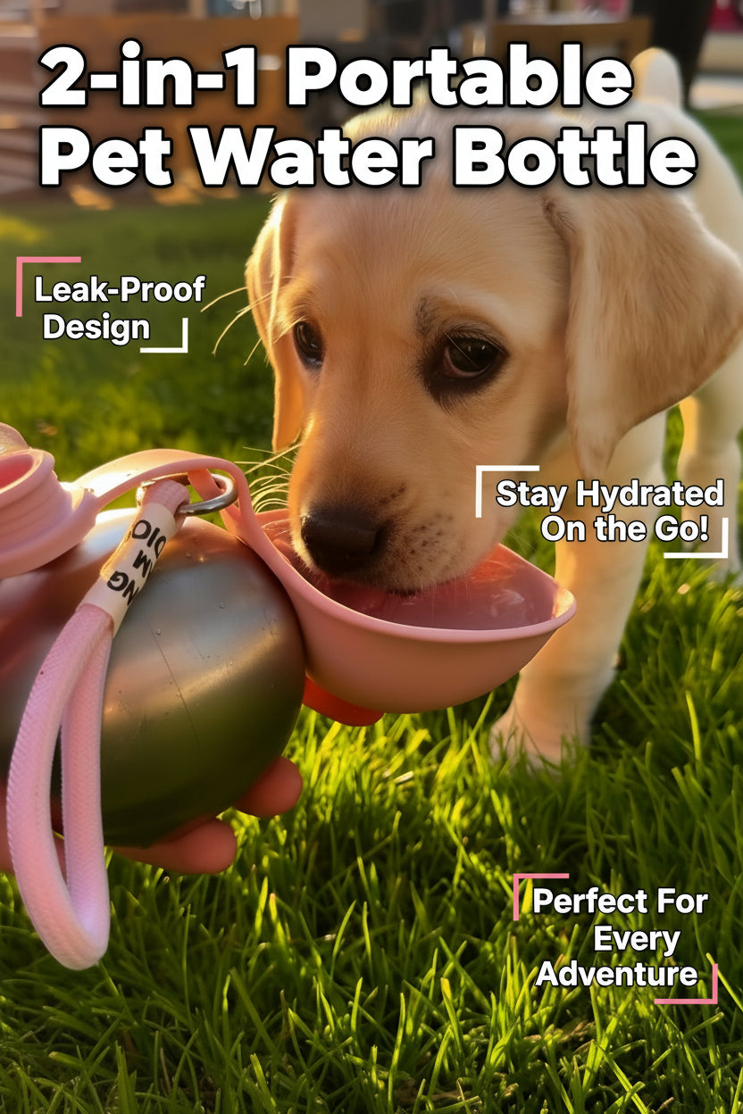 2-in-1 Portable Pet Water Bottle- Stainless Steel. Buy 2 save 10%, Buy 3 save 15%