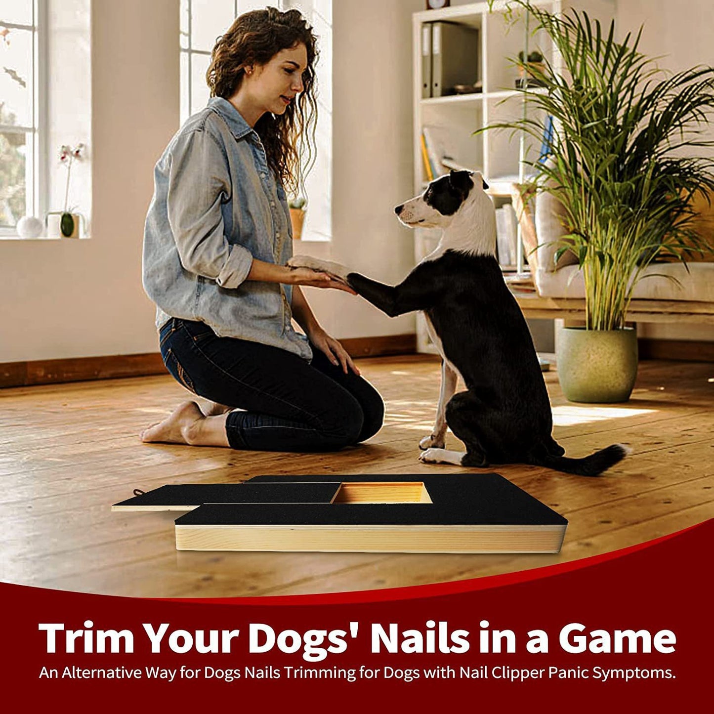 Wooden Dog Nail Scratch Board with Treats and Retractable Scraper-Slow Feeder and Stress free